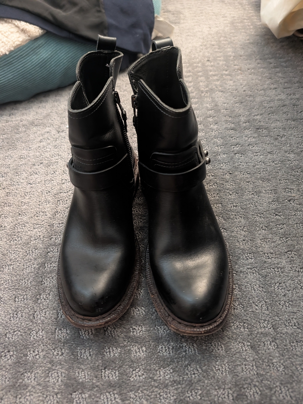 rag & bone Black Leather Ankle Buckle Boots
